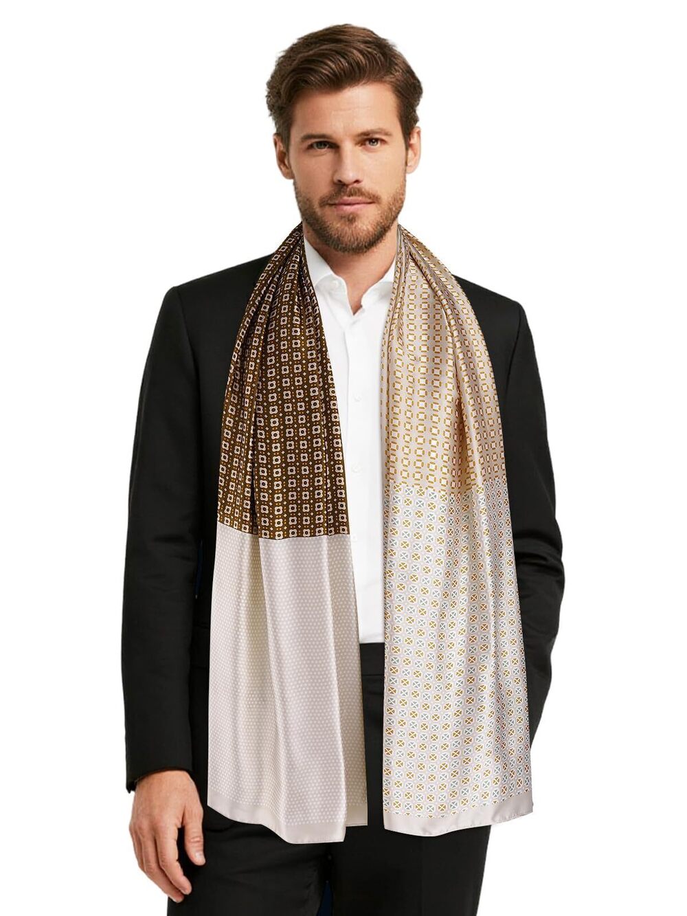 5337 Geometry Scarf Silk, Lightweight Wrap Aesthetic Shawl, 70x33 Inch